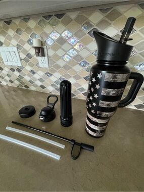 Coldest Insulated American Flag Water Bottle with Handle and Straw